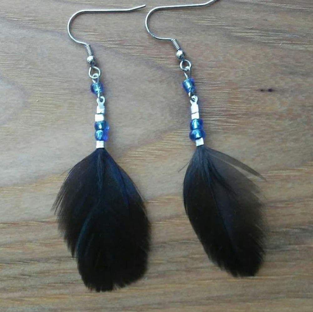 Black Boho Feather Earrings